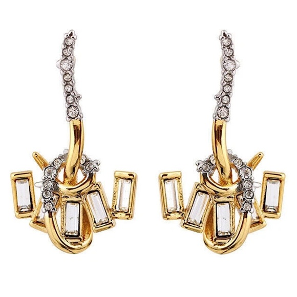 ALEXIS BITTAR • Gold Crystal Encrusted Stone Cluster Drop Earrings - Picture 1 of 8